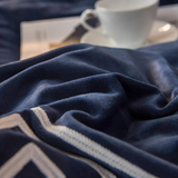 Luxury Aplic Work Velvet Duvet Set - Navy Blue