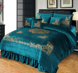 8 Pcs Luxury Embossed Velvet Duvet Set Teal