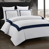 Mitered Corner Duvet Set - White & Blue