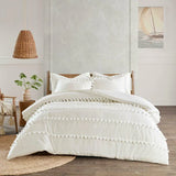 6 Pcs Luxury Duvet Set With Pom Pom Lace - White