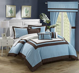 Embellish Patch Pleated Duvet Set -Sky & Brown